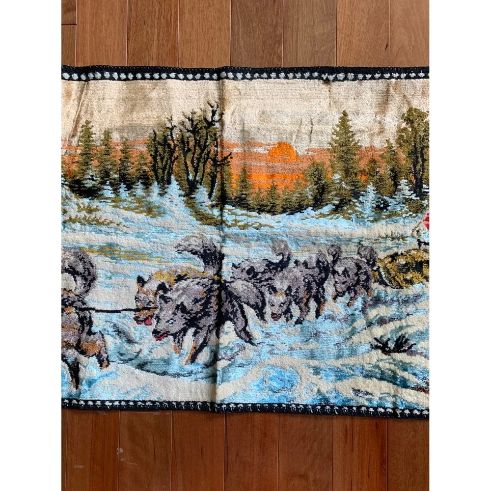 Vintage Italian Tapestry Wall Hanging Rustic Cabin Decor‎ 1960s